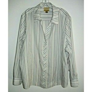 Investments Womens Gold Label Blouse Stripe No Iron Long Sleeves Size 22W